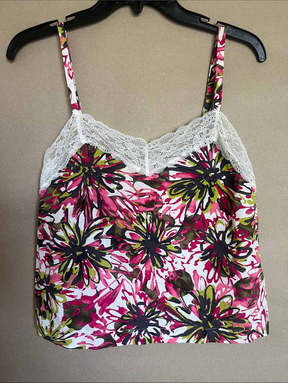 NEW Trina Turk Floral Print Lace Trim Camisole Cotton Top Sz P (Petite)